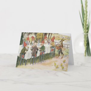 Tarjeta Festiva Conejo de Pascua Gnomo Elfo Pollo Huevo Pintado de