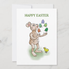 Tarjeta Festiva Conejo de Pascua haciendo malabares