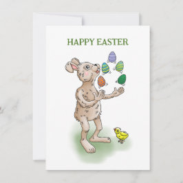 Tarjeta Festiva Conejo de Pascua haciendo malabares