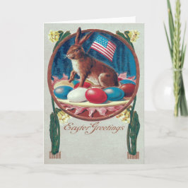 Tarjeta Festiva Conejo de Pascua Huevo Coloreado Bandera Americana