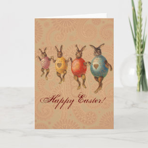 Tarjeta Festiva Conejo de Pascua Huevos Bailando