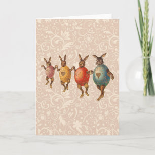 Tarjeta Festiva Conejo de Pascua Huevos Bailando