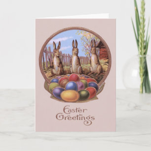 Tarjeta Festiva Conejo de Pascua Huevos de Colores Granja