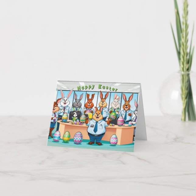 Tarjeta Festiva Conejo de Pascua - La Oficina (Anverso)
