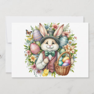 Tarjeta Festiva Conejo de Pascua Lindo Vintage/Clásico