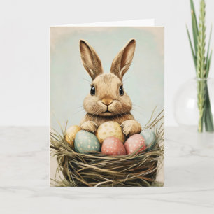 Tarjeta Festiva Conejo de Pascua Nido de Huevo