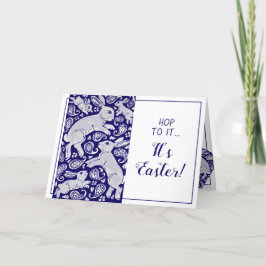 Tarjeta Festiva Conejo de Pascua Paisley Conejo Único Azul y Blanc