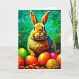 Tarjeta Festiva Conejo de Pascua pintado con huevos