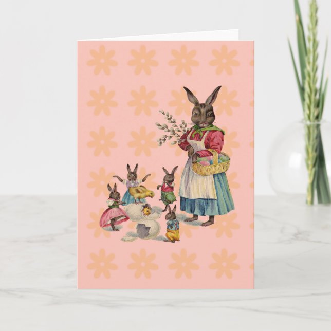 Tarjeta Festiva Conejo de Pascua Pollo Conejo Huevos (Anverso)