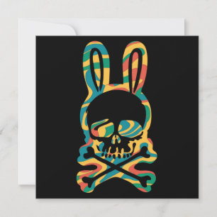Tarjeta Festiva Conejo de Pascua Retro Tie Dye Conejo Calavera Cru