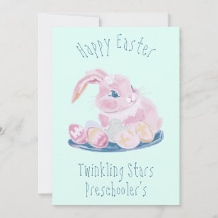 Tarjeta Festiva Conejo De Pascua Rosa Con Huevos, Moneda De Maestr