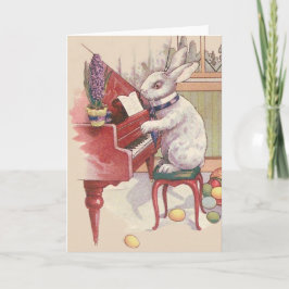Tarjeta Festiva Conejo de Pascua tocando el piano Hyacinth
