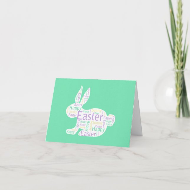 Tarjeta Festiva Conejo de Pascua, verde (Anverso)