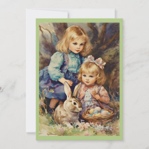 Tarjeta Festiva Conejo de Pascua Vintage Infantil Verde