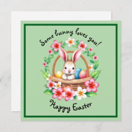 Tarjeta Festiva Conejo de Pascua y cesta de huevos