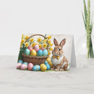 Tarjeta Festiva Conejo de Pascua y Cesta de Huevos de Pascua