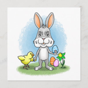 Tarjeta Festiva Conejo de Pascua y el Pollo Amarillo