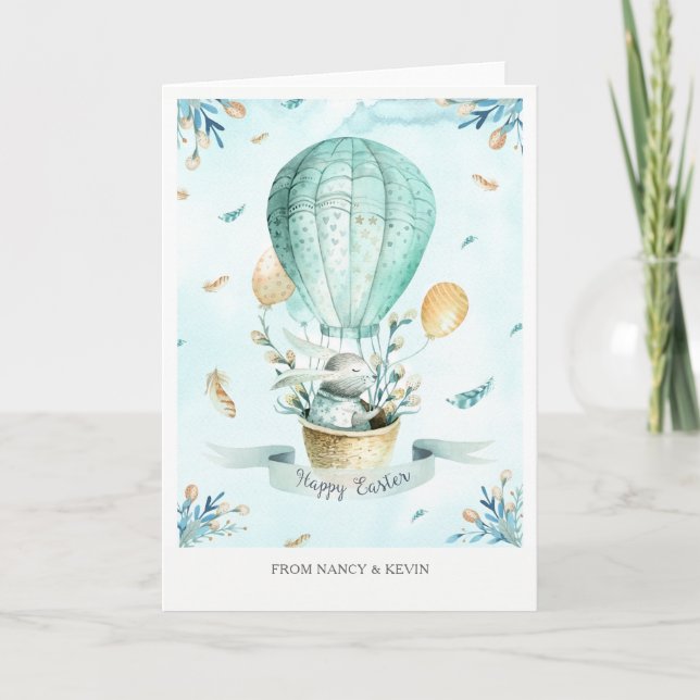 Tarjeta Festiva Conejo de Pascua y Flores de Primavera Feliz Tarje (Anverso)