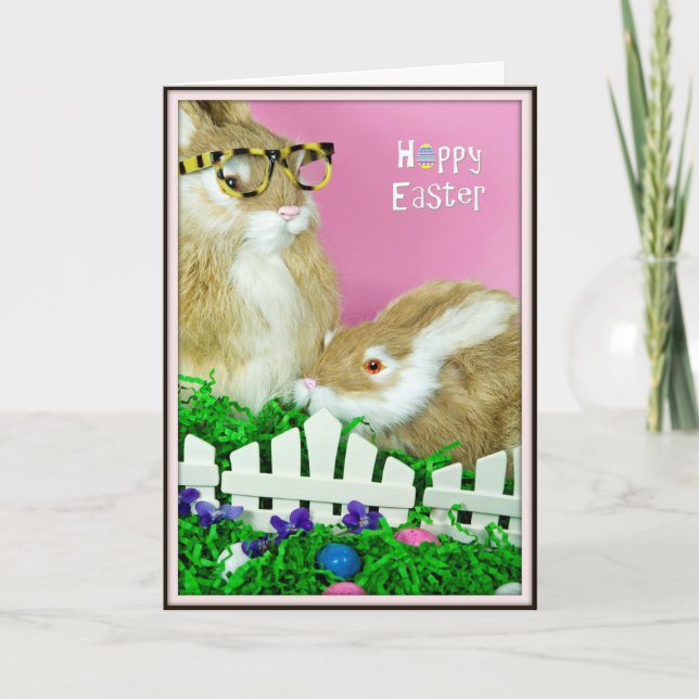 Tarjeta Festiva Conejo de Pascua y huevos (Anverso)