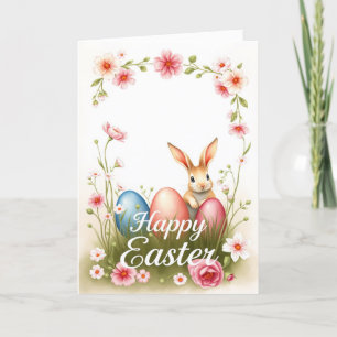 Tarjeta Festiva Conejo de Pascua y Huevos en vacaciones de primave