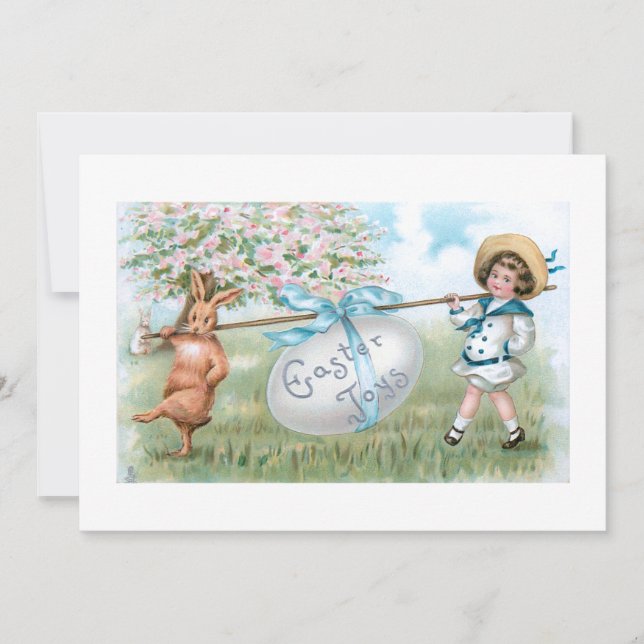 Tarjeta Festiva Conejo de Pascua y niño (Anverso)