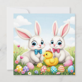 Tarjeta Festiva Conejo de Pascua y Saludo de Chick