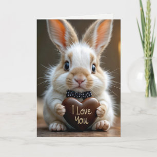 Tarjeta Festiva Conejo de San Valentín con corazón de chocolate
