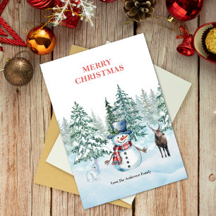 Tarjeta Festiva Conejo de Snowman y Navidades de renos acuáticos