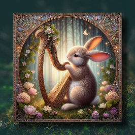 Tarjeta Festiva Conejo de Woodland Art Nouveau Frame Easter