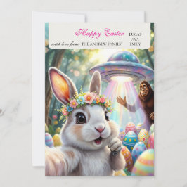 Tarjeta Festiva Conejo Divertido Bigfoot OVNI Pascua Familia Perso