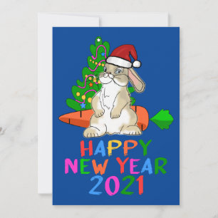 Tarjeta Festiva Conejo Divertido Feliz Año Nuevo 2021