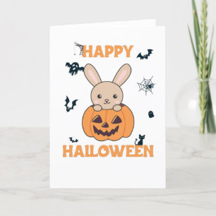 Tarjeta Festiva Conejo En Calabaza Conejitos Lindos Feliz Hallowee