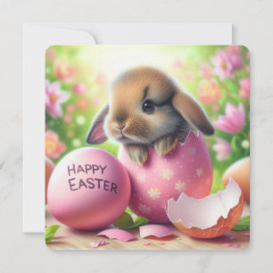 Tarjeta Festiva Conejo en Huevo de Pascua con flores