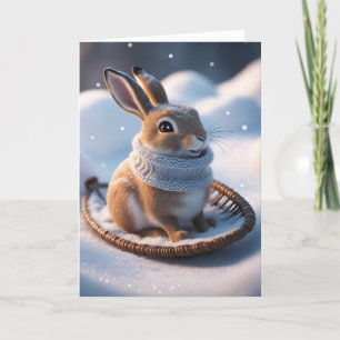 Tarjeta Festiva Conejo en la nieve
