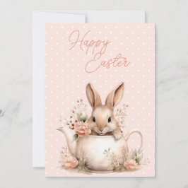 Tarjeta Festiva Conejo en una Tetera Feliz Pascua 