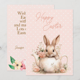 Tarjeta Festiva Conejo en una Tetera Feliz Pascua