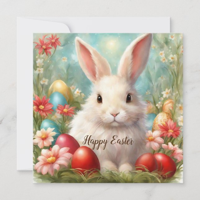 Tarjeta Festiva Conejo feliz de Pascua (Anverso)