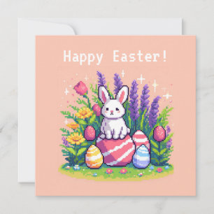 Tarjeta Festiva Conejo feliz de Pascua de 8 bits de píxel