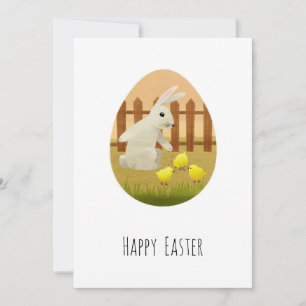 Tarjeta Festiva Conejo Feliz de Pascua Huevos Pollitos