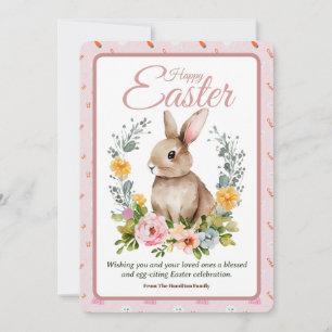 Tarjeta Festiva Conejo Floral Corona de Pascua Aquarela Adorable