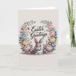 Tarjeta Festiva Conejo floral de estilo victoriano Saludos de Pasc