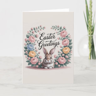 Tarjeta Festiva Conejo floral de estilo victoriano Saludos de Pasc