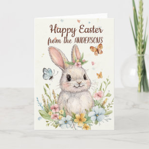 Tarjeta Festiva Conejo Hermoso y floral