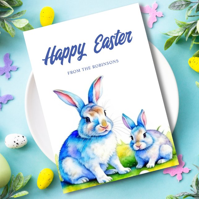 Tarjeta Festiva Conejo lindo Feliz Pascua (Happy easter card custom, cute bunny rabbit watercolor.)