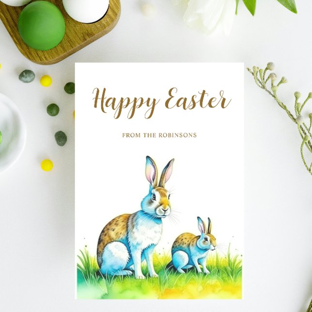 Tarjeta Festiva Conejo lindo Feliz Pascua ( Watercolor Cute bunny custom easter card. )