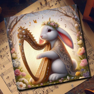 Tarjeta Festiva Conejo músico floral Pascua