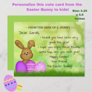Tarjeta Festiva Conejo personalizado de Pascua para niños malhumor