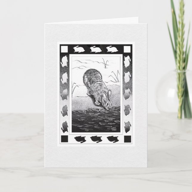 Tarjeta Festiva Conejo por agua Felices vacaciones coche de vacaci (Anverso)