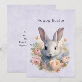 Tarjeta Festiva Conejo rodeado de flores pastel Cute Pascua
