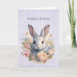 Tarjeta Festiva Conejo rodeado de flores pastel Cute Pascua